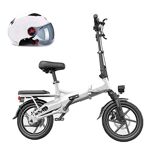 Electric Bike : Pc-Glq 350W Folding Electric Mountain Bike, 48V Removable Lithium Battery Beach Snow Bicycle 14" Ebike Electric Moped Electric Bicycles, White