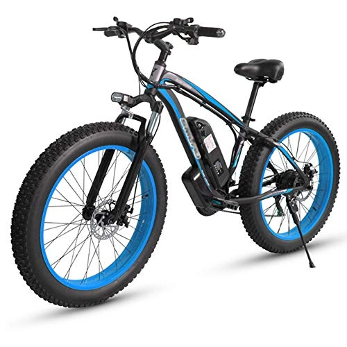 Electric Bike : PHASFBJ Fat Tire Electric Bike, 1000W Powerful Electric Bicycle Beach Snow Bicycle 26 inch Fat Tire Ebike Electric Mountain Bicycle 15AH Lithium Battery 21 Speed for Adult, Blue, Oil brake