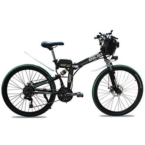 Electric Bike : QDWRF Electric Mountain Bike, 350W 26'' Electric Bicycle with Removable 48V 8AH / 10 / 15 AH Lithium-Ion Battery for Adults, 21 Speed Shifter Black 48V10AH350W