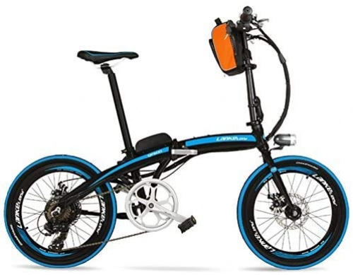 Electric Bike : QF600 240W 48V 12Ah Portable 20 Inches Folding E Bike, Aluminum Alloy Frame Pedal Assist Electric Bike, Both Disc Brakes, Pedelec (Color : Black Blue Standard)