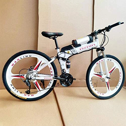 Electric Bike : Qinmo Electric bicycle, 26" Electric Off-Road Bike, 350W Brushless Motor Aluminum Alloy Adults Electric Mountain Bike 21 Speed Removable 36V 10AH Battery Dual Disc Brakes with Kettle (Color : White)