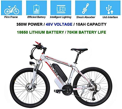 Electric Bike : Qinmo Electric bicycle, Electric Mountain Bike 26 Inches MTB Tire E-Bike 10AH Li-Battery 21 Speed Beach Cruiser Low Resistance Urban Commute Bicycle with Integrated LED Headlight and Horn