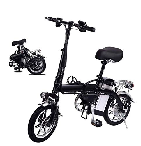 Electric Bike : Qinmo Electric bicycle, Folding Electric Bike for Adults, 14" Mini Ebike with 350W Motor, 48V 10Ah Battery, Professional Dual Disc Brake City Bike(Black)