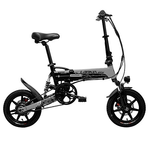 Electric Bike : Qinmo Folding bike 14'' Electric Bike 400W Motor Full Suspension, Double Disc Brake, with LCD Display for Adults and Teens Sports Outdoor Cycling (Color : Black gray)