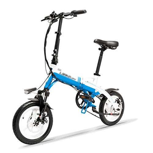 Electric Bike : Qinmo Folding Ebike 14'' Electric Bike，36V 8.7Ah Hidden Lithium Battery, Suitable for sports outdoor riding commuting, shock absorption mechanism (Color : White Blue)