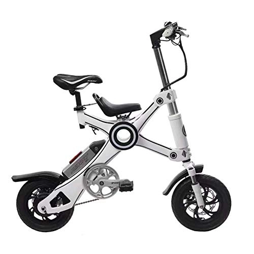 Electric Bike : Qnlly 10-inch Folding Electric Bicycle Aluminum Alloy Chainless Electric Bike Light and Fast Folding Ebike with Child Seat, White