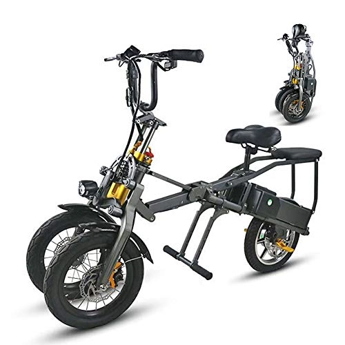 Electric Bike : Qnlly Three-wheeled Electric Bicycle One Button Fast Folding Ebike with 36V 250Wh Pedals Double Battery, Fashion Parent-child Travel E BIke with 14 inch Wheels