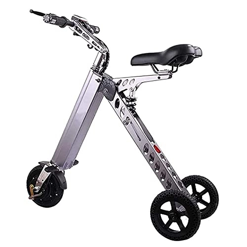 Electric Bike : QTQZ Multi-purpose Portable Electric Bikes Urban Folding E-bike 8" Three-Wheel Electric Car 250W Motor 36V 7.2Ah Lithium Battery Smart Electric Rechargeable Bicycle Top Speed 20km / h Silver