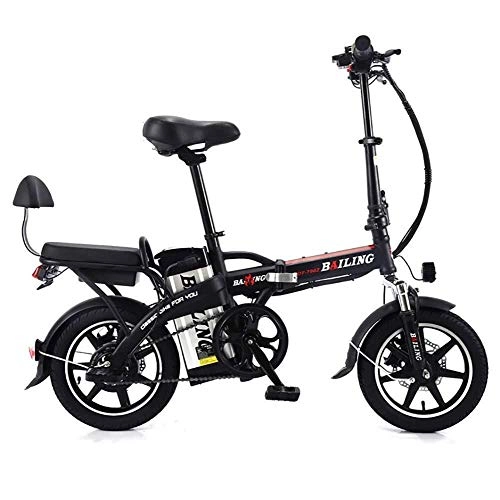Electric Bike : QUETAZHI Electric Bicycle, Electric Bicycle 14 Inches Aluminum Folding Bike 350W 48V12A Battery Electric Bicycle Snowmobile QU526 (Color : Black)
