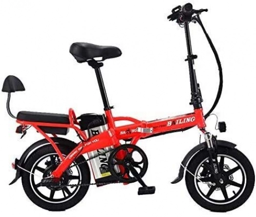 Electric Bike : QUETAZHI Folding 48V 32Ah Electric Bicycle Electric Bicycle Electric Bicycle 14 Inches Removable Lithium Ion Battery 350W Adult City Electric Car Commuter QU526 (Color : Red)