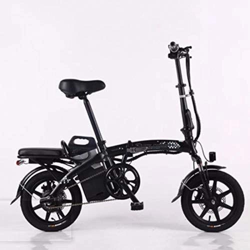 Electric Bike : Quino Electric Bike Foldable, Mini Electric Mountain Bikes for Adults Adjustable Lightweight Bikes with Removable Waterproof Large Capacity 48V Lithium Battery and Charger Black-15ah