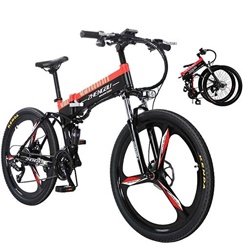 Electric Bike : QYL Electric Bike 26 Inches Folding Fat Tire Snow Bike 10Ah Li-Battery 27 Speed Beach Cruiser Mountain E-Bike with Smart LCD Meter, Black