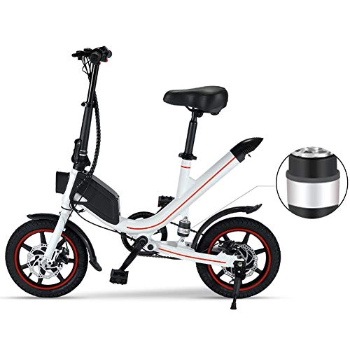 Electric Bike : QYL Electric Bikes Lightweight 350W 36V with Front Light Double Disc Brake Warning Taillight Folding Bicycles for Adults Women City Outdoor, White, 14Inch