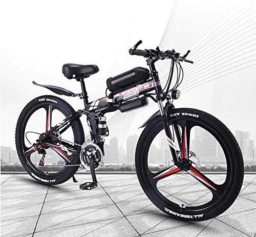 Electric Bike : QZ Folding Adult Electric Mountain Bike, 350W Snow Bikes, Removable 36V 10AH Lithium-Ion Battery for, Premium Full Suspension 26 Inch Electric Bicycle (Color : Black, Size : 21 speed)