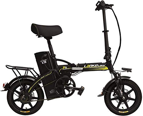 Electric Bike : R9 Portable 14 Inches Folding Pedal Assist Electric Bike, 48V 23.4Ah Strong Lithium Battery, Integrated Wheel, Suspension EBike (Color : Yellow, Size : Plus 1 Spare Battery)