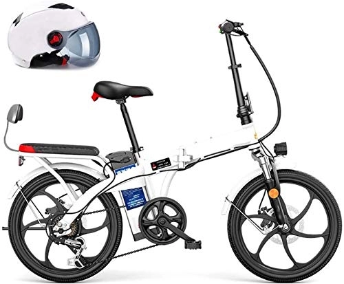 Electric Bike : RDJM Ebikes, 20" Foldaway, 48V City Electric Bike, 250W Assisted Electric Bicycle Sport Mountain Bicycle 7 Shifting System with Removable Lithium Battery (Color : White)