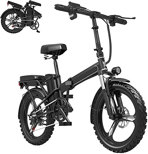 Electric Bike : RDJM Ebikes, 20" Folding Electric Bike 350W Motor Electric Mountain Bike Sporting 7-Speed Electric Bikes for Adults 30AH Removable Lithium Battery Endurance (Color : Black, Size : 160KM)