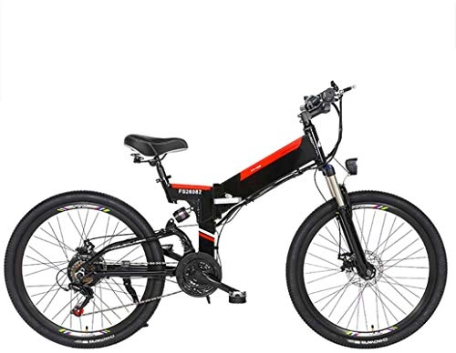 Electric Bike : RDJM Ebikes, 26'' Folding Electric Mountain Bike with Removable 48V 10 / 12.8AH Lithium-Ion Battery 350W Motor Electric Bike E-Bike 21 Speed Gear And Three Working Modes (Color : Black, Size : 12.8AH)