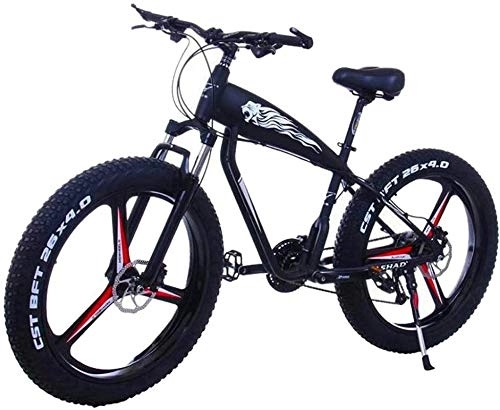 Electric Bike : RDJM Ebikes, 26inch Fat Tire Electric Bike 48V 10Ah / 15Ah Large Capacity Lithium Battery City Adult E-bikes 21 / 24 / 27 / 30 Speeds Electric Mountain Bicycle (Color : 10Ah, Size : Black-A)