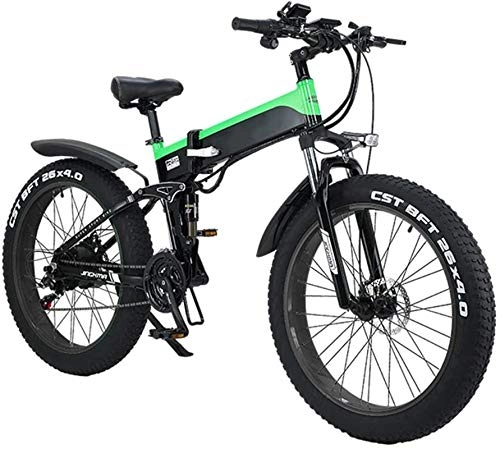 Electric Bike : RDJM Ebikes Adult Folding Electric Bikes, Hybrid Recumbent / Road Bikes, with Aluminum Alloy Frame, LCD Screen, Three Riding Mode, 7 Speed 26 Inch City Mountain Bicycle Booster (Color : Green)