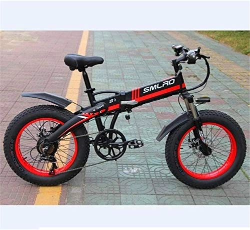 Electric Bike : RDJM Ebikes, Electric Bicycle Foldable Lithium Battery Assisted Bicycle Snow Beach Mountain Bike Double Disc Brake Fitness Commuting, Red, 36V