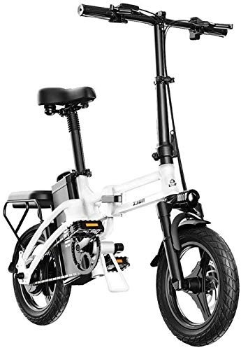 Electric Bike : RDJM Ebikes, Electric Bike For Adults, Urban Commuter Folding E-bike, Max Speed 25km / h, 14inch Adult Bicycle, 400W / 48V Charging Lithium Battery (Color : White, Size : Endurance: 100km)
