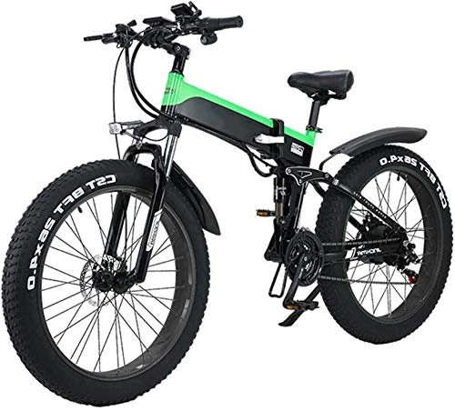 Electric Bike : RDJM Ebikes Folding Electric Mountain City Bike, LED Display Electric Bicycle Commute Ebike 500W 48V 10Ah Motor, 120Kg Max Load, Portable Easy To Store (Color : Green)
