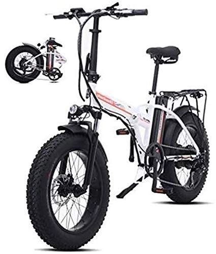 Electric Bike : RDJM Electric Bike Folding Electric Bike For Adults, Electric Bicycle / Commute Ebike With 5000W Motor, 48V 15Ah Battery, Professional 7 Speed Transmission Gears 4.0 Fat Tires (Color : White)