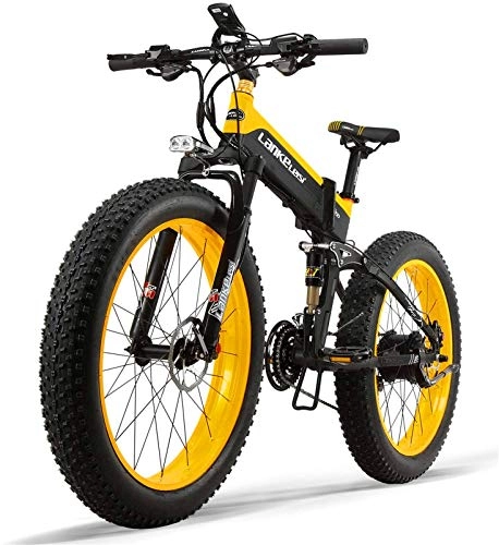 Electric Bike : RDJM Electric Bike Upgrade 48V 500w Electric Mountain Bicycle 26 Inch Fat Tire E-Bike（Top Speed 40 Km / h） Cruiser Mens Sports Bike Full Suspension Lithium Battery MTB Dirtbike (Color : A)