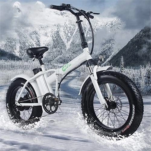 Electric Bike : RVTYR Electric Bicycle 20 Inch Moped 48V Mountain Bike 4.0 Wide Tire Snowmobile 2 Wheel 500W Electric Bike Folding Booster Foldable Aluminum foldable bike (Color : White)