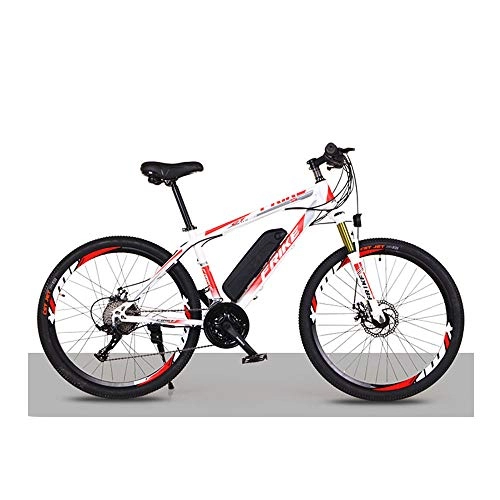 Electric Bike : S HOME 26 Inch Electric Mountain Bike - 250W High Brush Motor, With Removable 36V 8Ah Lithium Ion Battery, 21 Gears, 3 Riding Modes Fast Delivery(Color:White Red)
