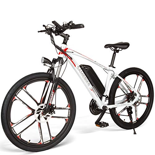 Electric Bike : S21 Speed Electric Bike For Adults, 48V / 3Ah Battery, 350W Brushless Motor Mileage 35KM / 60KM On PAS Mode Mountain Bicycle, 26 Inch Tire Max Speed 30KM E Bike (White)