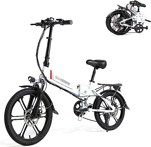 Electric Bike : SAMEBIKE Folding 20" Electric City Bike with Removable 48V 10.4AH Lithium Battery for Adults Folding Electric Bicycle Commuter Ebike with 7 Speed Shifter Electric Bicycle Quick Delivery (white)