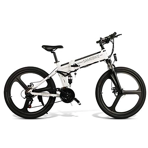 Electric Bike : SAMEBIKE Plus E-Bike, E-MTB, E-Mountainbike 48V 10.4Ah 350W - 26-inch Folding Electric Mountain Bike 21-level Shift Assisted (48V / 10.4Ah-White)
