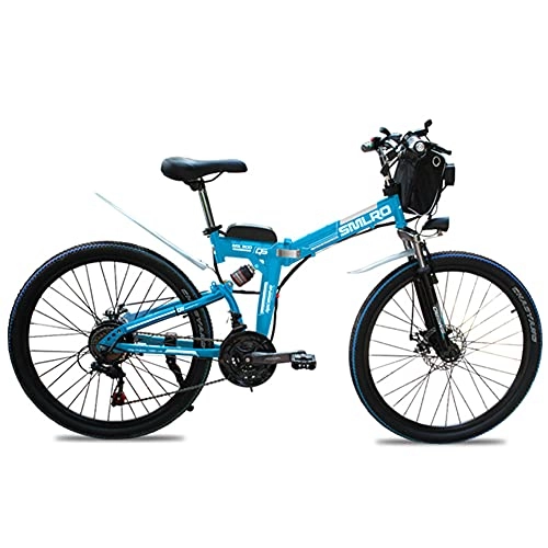 Electric Bike : SAWOO 1000W Electric Bike Electric Mountain Bike 26 Inch Folding E-bike with 10AH Lithium Battery Snow ebike Shimano 21 Speed Gear (BLUE)