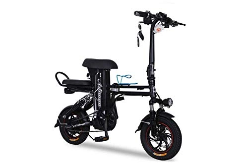 Electric Bike : SEESEE.U Motorcycle Mini Folding Electric Car, Adult Two-Wheel Mini Pedal Electric Car, Portable Folding Lithium Battery Travel Battery Car, Outdoor Motorcycle Travel Bicycle, Black, 48V15A