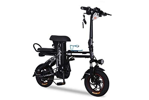 Electric Bike : SEESEE.U Motorcycle Mini Folding Electric Car, Adult Two-Wheel Mini Pedal Electric Car, Portable Folding Lithium Battery Travel Battery Car, Outdoor Motorcycle Travel Bicycle, Black, 48V25A