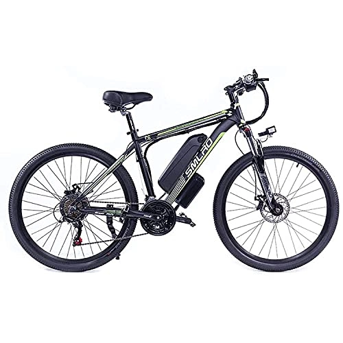 Electric Bike : SFSGH Electric Bicycles For Adults, Ip54 Waterproof 350W Aluminum Alloy Ebike Bicycle Removable 48V / 13Ah Lithium-Ion Battery Mountain Bike / Commute Ebike(Color:black / green)