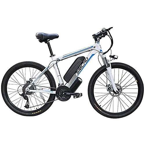 Electric Bike : SFSGH Electric Bicycles For Adults, Ip54 Waterproof 350W Aluminum Alloy Ebike Bicycle Removable 48V / 13Ah Lithium-Ion Battery Mountain Bike / Commute Ebike(Color:white / blue)