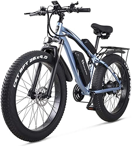 Electric Bike : Shengmilo MX02S Electric Powerful Bicycle 26”Fat Tire Bike 1000W 48V / 17AH Battery eBike Moped Snow Beach Mountain Ebike Throttle & Pedal Assist (Blue, Spare battery)