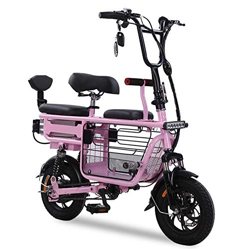 Electric Bike : SHENXX 12" Lightweight Alloy Folding City electric bicycle, 350W 48V 15A, Pink