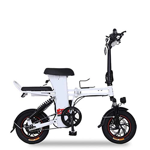 Electric Bike : SHENXX Folding Electric Bike, 14 Inch Portable Aluminum Alloy Bicycle, black White Red, 350W motor, 25km / h and 48V 15Ah Lithium-Ion Battery, White