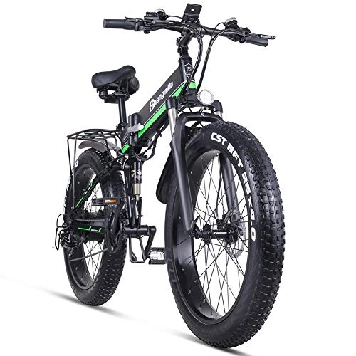 Electric Bike : Skyzzie Electric Mountain Bike Folding E-bike 1000W Electric Bicycle with Removable 48V 12.8AH Lithium-Ion Battery, 26" Off-Road Wheels Premium Full Suspension and Shimano 21 Speed Gear