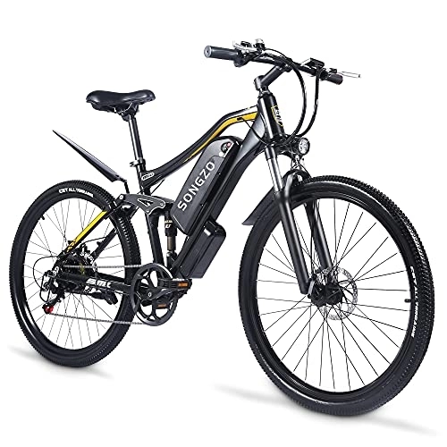 Electric Bike : SONGZO Electric Bike 27.5 inch electric mountain bike with 48V 15AH lithium ion battery and dual shock absorbers with high-power motors