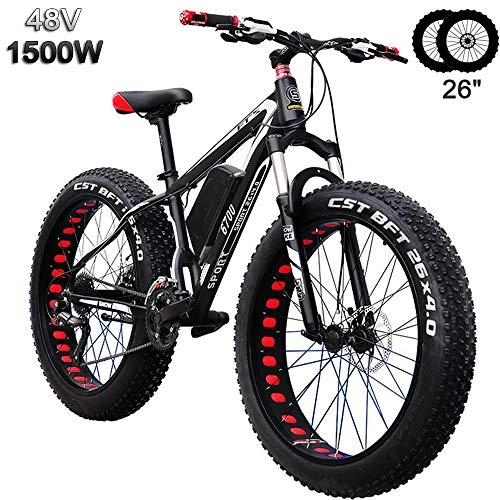 Electric Bike : SPEED 48V Electric Mountain Bike 26'' Fat Tire E-Bike 27 Beach Cruiser Mens Sports Mountain Bike Full Suspension Lithium Battery 1500w rear wheel motor Hydraulic E-MTB Black