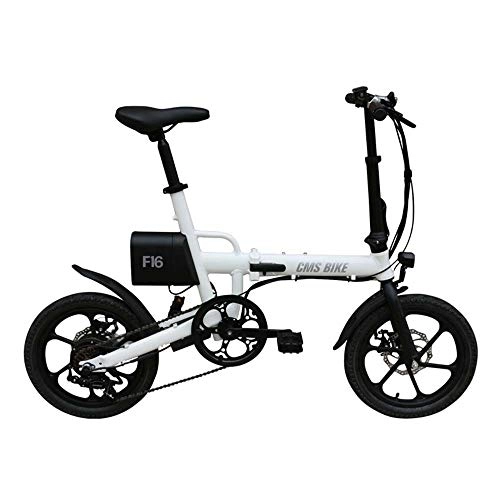 Electric Bike : SRXH Electric Bicycle Folding High Performance Electric Bike Gear 16 Inch Electric Scooter with LED Headlight 250W Foldable Electric Bike with Disc Brake Up to 25km / h White