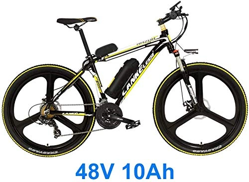 Electric Bike : SSeir26 inch 5 level auxiliary 48V strong battery electric bicycle with 3.5 inch large bicycle computer 21 speed mountain bike, Black Yellow 10A