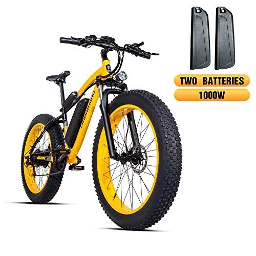Electric Bike : SSQIAN 26" Electric Bike Magnesium Alloy Electric Bicycle All Terrain 48v 1000w 25ah Removable Lithium-Ion Battery Fat Tire Mountain E-Bike For Mens, yellow