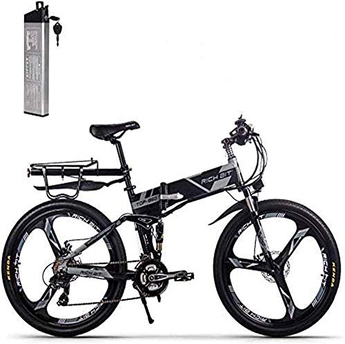 Electric Bike : SUFUL RICH BIT TOP-860 Electric Folding Bike 26inch 36V 250W 12.8Ah Full Suspension City Bike Electric Foldable Mountain Bicycle (black gray)