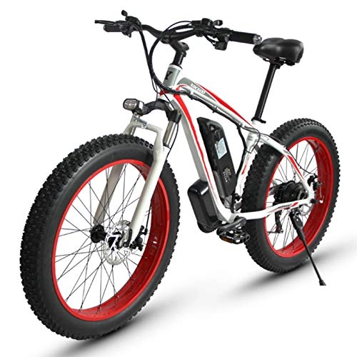 Electric Bike : sunyu Electric Bikes for Adult, 4.0" Tires 21 Speed hybrid, 48V 18AH 1000 W Removable Lithium-Ion Battery Mountain Ebike for Menswhite / red